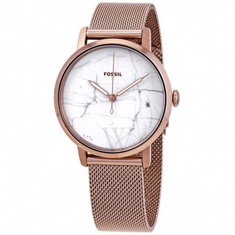 Fossil Rose Gold Mesh Band Marble Watch